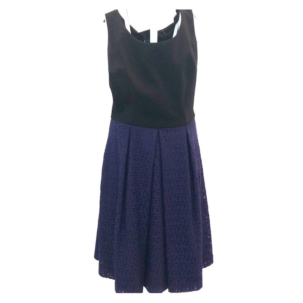 Sleeveless purple and black Tahari dress